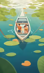 a couple in a boat with a woman in the bow
