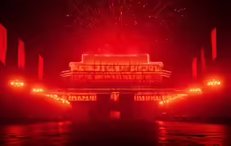the theatre has fireworks coming off of it