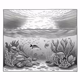 a drawing of a fish swimming in a sea