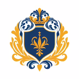 a blue and yellow coat of arms emblem with fleur