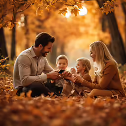 this family is playing with their cell phone together