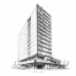 a drawing of an architectural building in a city