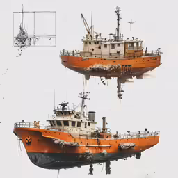 two ships floating together in a big water world