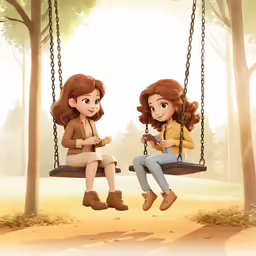 a woman sitting on a swing with another woman on it