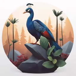 the blue and red bird is standing on a rock