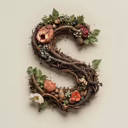 a wreath made of branches with flowers and leaves