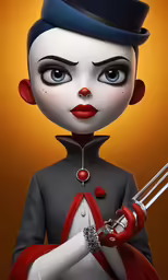 a creepy clown dressed as a woman holding two large scissors