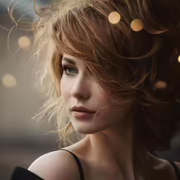 a close up picture of a young woman with brown hair