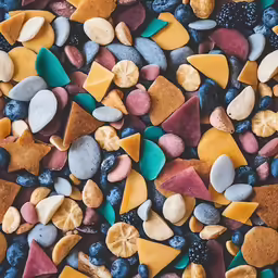 colorful food on the bottom of a table