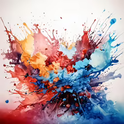 a digital painting with lots of color and splashes