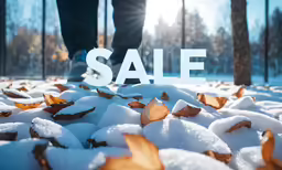 the words sale written on top of snow - covered leaves