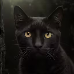 there is a black cat with yellow eyes staring