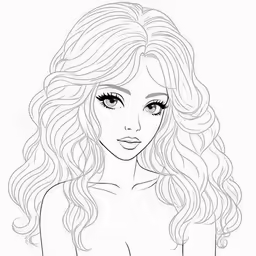 a woman with long hair coloring page