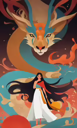 a poster with a wolf and woman on it