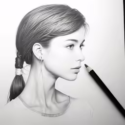 a drawing of a girl with long hair and ponytail