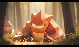 the character is an origami fox in a forest