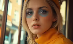 a beautiful woman with blue eye shadow on her face