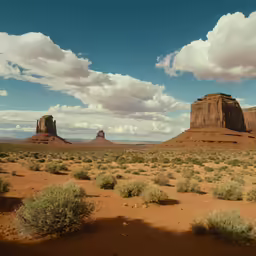 the desert landscape has a rock formation in it