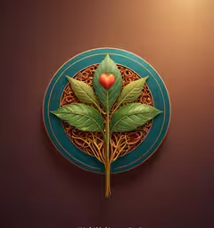 an image of some art on a plate,two leaves on the side of a small decorative piece