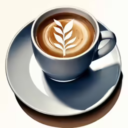 a cup with a leaf in the shape of a letter