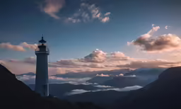 a large tower surrounded by some mountains