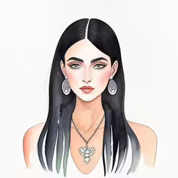 a woman with long hair and earrings on her head
