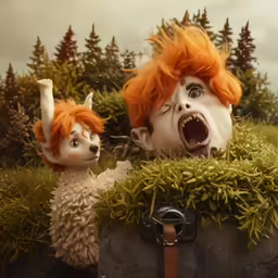 two doll heads with orange hair and orange hair on them