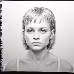a woman in a white tank top in a black and white photo