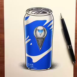 a drawing of a can of soda on paper