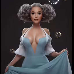 a close up of a female in a dress