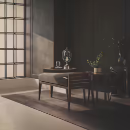 the empty room is very dark with minimal designs