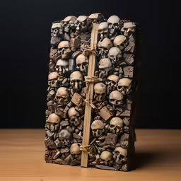 a wooden block with several heads on it