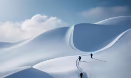 two people on skis walking up a snowy hill