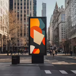 a large display in a public square near the buildings