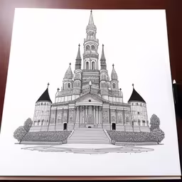 this drawing of a church is not suitable to print out,a picture of a large church that has stairs to the top of it
