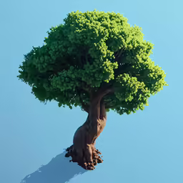 a green tree in the middle of a blue sky