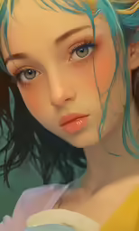 a model with blue hair and pastel makeup