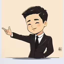a kid in a suit making the finger sign