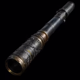 a dark - skinned telescope with gold accents on a black background