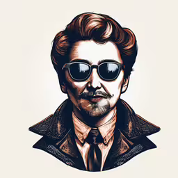 a man wearing glasses, a jacket and a tie,an illustration of the man with sunglasses on
