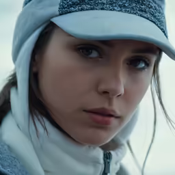 a woman wearing a white hat with her eyes closed
