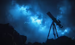 the telescope is positioned as it looks into the dark night sky