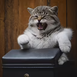 a large cat laying on top of a luggage bag