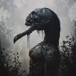 an alien creature walking in the woods