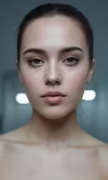 a woman with no bra standing in a room