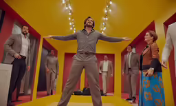 a man in grey is dancing with other men