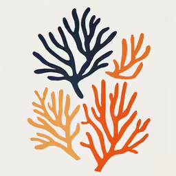 the image shows two orange and blue sea corals