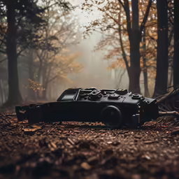 a car parked in the woods in the fall