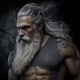 a man with long hair and beard in his underwear