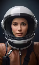 the woman in the helmet is wearing headphones